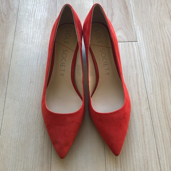 NWOB Sole Society Suede Red Andorra Block Heels - Picture 3 of 8